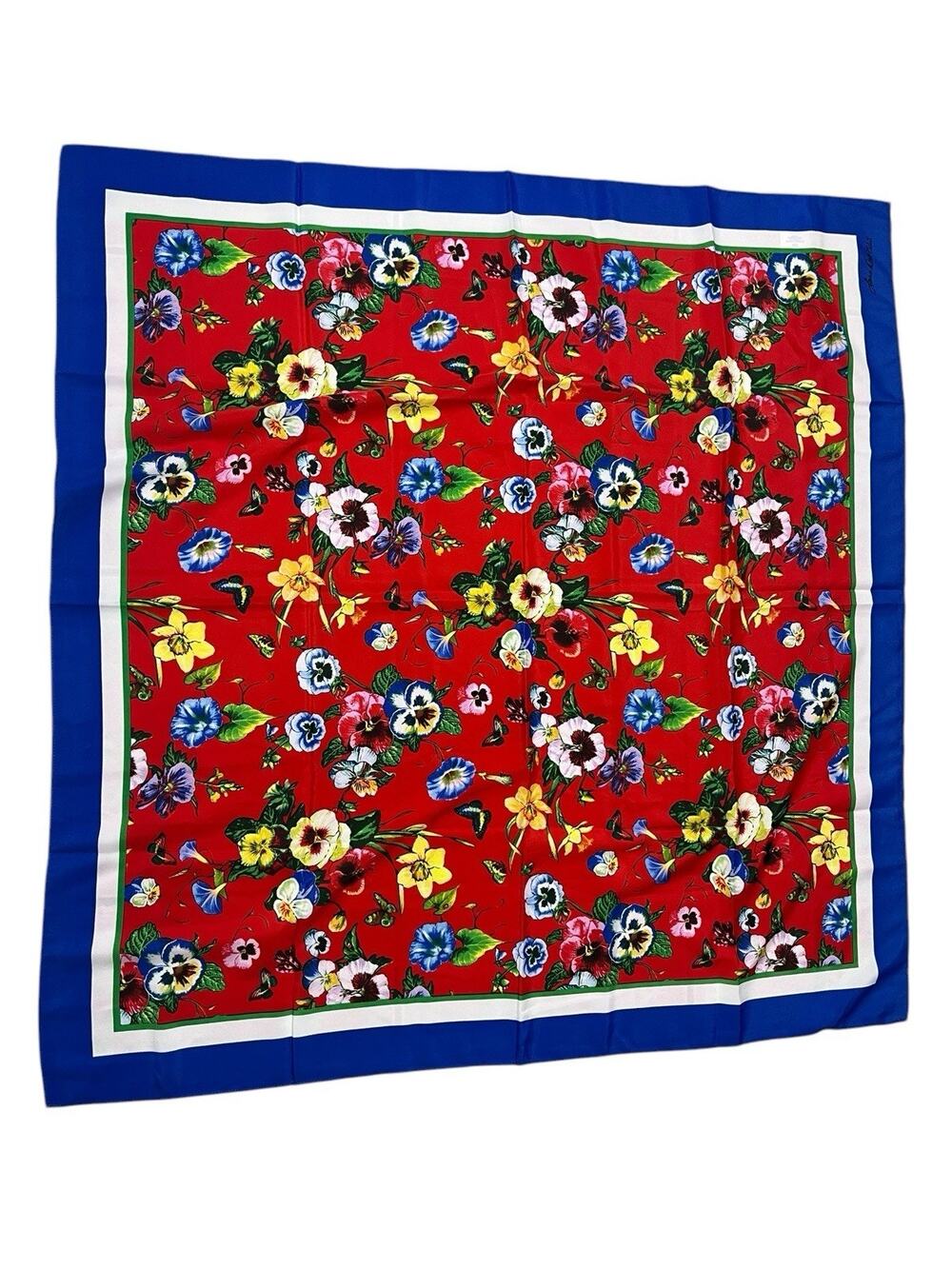Linea Louis Dell'Olio Scarf Blue Red Floral Print Jac's Garden Square Spring